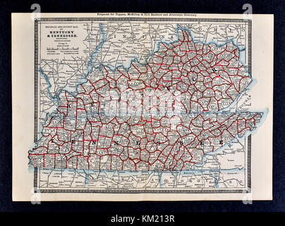 George Cram mappa Antichi dal 1866 Atlas per avvocati e banchieri: Stati Uniti - Kentucky e Tennessee - Francoforte Louisville Lexington Memphis Nashville Knoxville Foto Stock