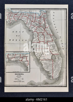 George Cram Antique Map from 1866 Atlas for Attorneys and Bankers: Stati Uniti - Florida - Tallahassee Miami Tampa St. Augustine Jacksonville, Orlando Foto Stock