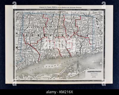 George Cram mappa Antichi dal 1866 Atlas per avvocati e banchieri: Stati Uniti - Connecticut - Hartford New Haven Foto Stock