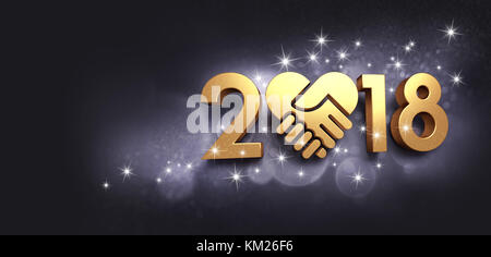 Nuova data dell'anno 2018, composto con un cuore d'oro, scintillanti su uno sfondo nero - 3D illustrazione Foto Stock