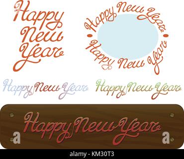 Felice anno nuovo pennello lettering handdrawn testo su sfondo bianco logo retro vintage tipografia Illustrazione Vettoriale