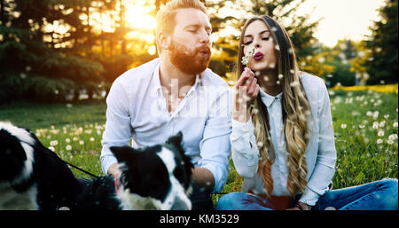 Giovane giocando con i cani Foto Stock