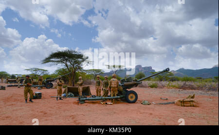 Royal Horse Artillery a arcieri Post con i loro 105 mm pistole formazione in Kenya Foto Stock