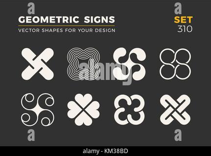 Set di otto minimalista forme alla moda. elegante vettore emblemi del logo per il vostro design. semplice universale segni geometrici collezione. Illustrazione Vettoriale