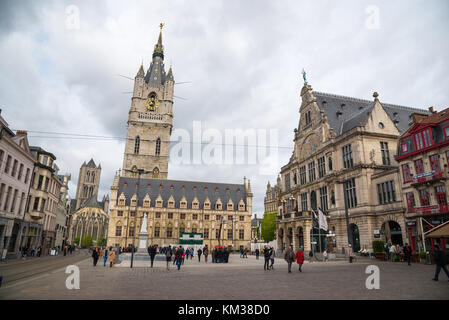 Ghent, Belgio - 16 Aprile 2017: Belfort torre in parte storica città di Gand, Belgio Foto Stock