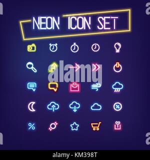 Il Neon business icon set segno Illustrazione Vettoriale