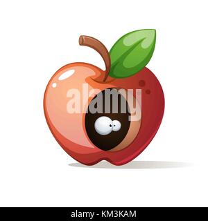 Red big apple con foglia. Illustrazione Vettoriale