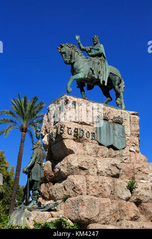 King James 1 monumento, Plaça d'Espana, Palma de Mallorca, Maiorca, isole belearic, Spagna, Europa Foto Stock