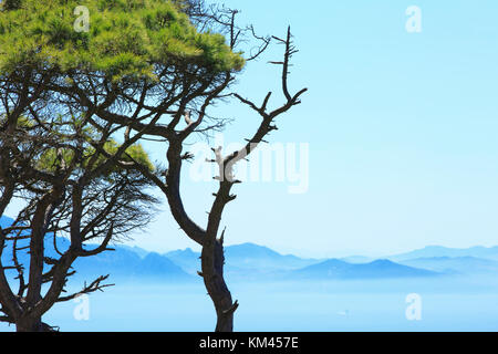 Una vista panoramica dalla Rocca di Gibilterra a Gebel Musa (Monte Mosè) parte del Rif catena della montagna in Marocco Foto Stock