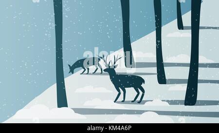 Minima foresta invernale scena con feste di addio al celibato vicino a un fiume - illustrazione vettoriale Illustrazione Vettoriale