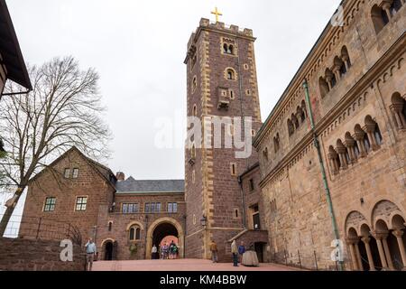 Germania: La casta di Wartburg nella città di Eisenach, nello stato della Turingia. Qui Martin Lutero tradusse il nuovo Testamento della Bibbia in tedesco. Foto del 04. Aprile 2014. | utilizzo in tutto il mondo Foto Stock