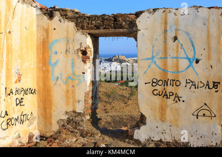 Il decimo secolo castello moresco nella vecchia città di Salobreña (provincia di Granada) sulla Costa Tropical in Spagna Foto Stock