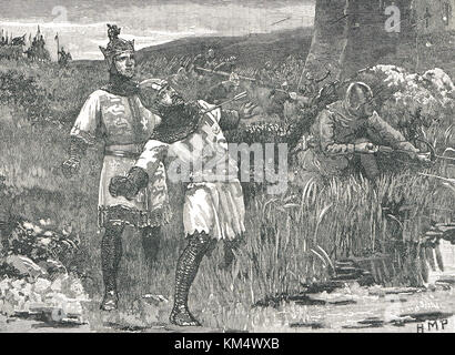 L'eroismo di Hubert de St, Clair, salvando la vita di Enrico II, assedio del castello di Bridgnorth, 1155 Foto Stock