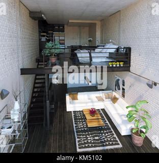 moderno design degli interni in loft. Stile contemporaneo. informazioni sul rendering 3d. Foto Stock