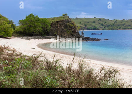 Spiaggia di sabbia bianca dell'isola di Komodo nel parco nazionale di Komodo, INDONESIA Foto Stock