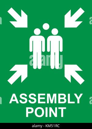 Evacuazione di emergenza punto di assemblaggio segno, punto di ritrovo cartello, illustrazione vettoriale. Illustrazione Vettoriale