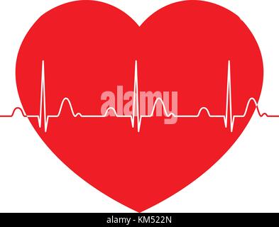 Ecg normale (elettrocardiogramma) con cuore rosso sfondo, ritmo cardiaco ecg con cuore rosso sfondo, illustrazione vettoriale. Illustrazione Vettoriale