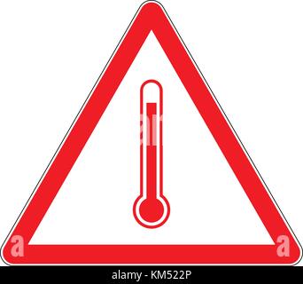 Temperatura elevata delle luci di avvertimento pericolo, triangolo rosso cartello segnaletico rosso con simbolo del termometro, illustrazione vettoriale. Illustrazione Vettoriale