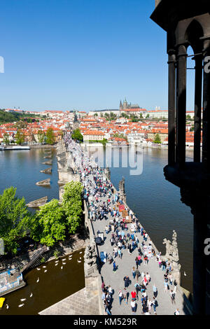 Karluv Most, Prazsky hrad, chram sv. Vita a Mala Strana, Praha (UNESCO), Ceska republika / Cattedrale di San Vito, Ponte Carlo (UNESCO), Città piccola, Foto Stock