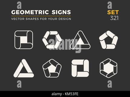 Set di otto minimalista forme alla moda. elegante vettore emblemi del logo per il vostro design. semplice universale segni geometrici collezione. Illustrazione Vettoriale