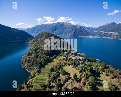 Baia di Piona colico. Il lago di como. vista aerea Foto Stock