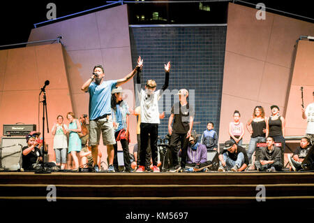 Kids Rock Festival break dancing contest nel centro di Albuquerque, Nuovo Messico Foto Stock