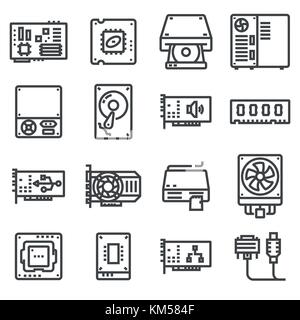 Hardware per computer icone. componenti del pc. illustrazione vettoriale Illustrazione Vettoriale