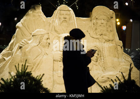 Gdansk, Polonia. 4° dic, 2017. Presepe scolpiti dalla sabbia in Gdansk Oliwa, Polonia. 4° dic, 2017. Credito: Wojciech Strozyk/Alamy Live News Foto Stock