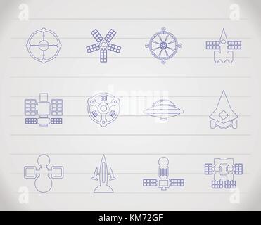 Diversi tipi di veicolo spaziale future icone - vettore icona impostare Illustrazione Vettoriale