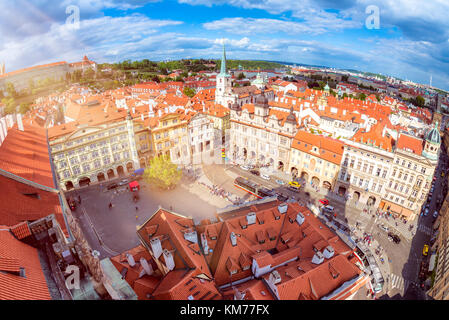 Lesser Town Square dalla chiesa di Saint Nicolas. Praga, Repubblica ceca. Foto Stock