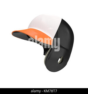 Il baseball batting casco con visiera di colore arancione su sfondo bianco. 3d illustrazione Foto Stock