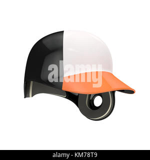 Il baseball batting casco con visiera di colore arancione su sfondo bianco. 3d illustrazione Foto Stock