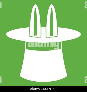 Orecchie di coniglio che appare da una magia top hat Icon green Illustrazione Vettoriale