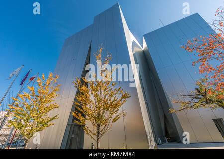 Colori autunnali, foglie Autunnali sugli alberi di Ichou o Ginkgo biloba al Sumida Hokusai Museum (Sumida Hokusai Bijutsukan) Foto Stock