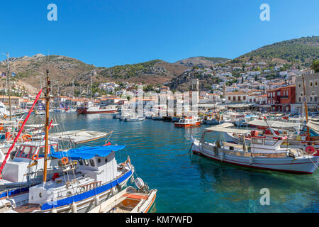 Il porto di Hydra, Isole Saroniche, Grecia Foto Stock