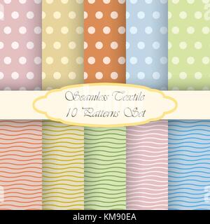 Retrò set di sfondo fatta di punti e strisce orizzontali, vintage hipster seamless pattern. Illustrazione Vettoriale