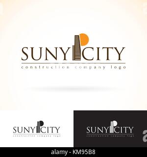 Sviluppo edilizio impresa edile, vettore logo design mock up modello impostano. concetto astratto grattacielo icona, sun silhouette logotipo. archita Illustrazione Vettoriale