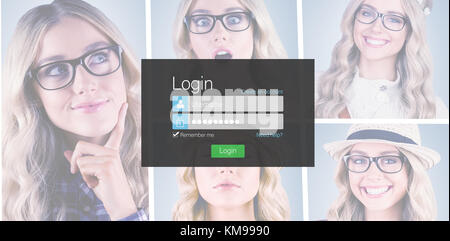 Close-up della pagina di login contro persone collage ritratto singolo 5 Foto Stock