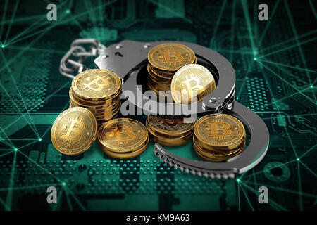Bitcoin in manette come più istituto bancario vuole divieto per BTC concetto. Il rendering 3D Foto Stock