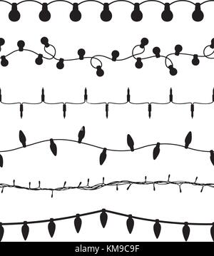 Insieme senza soluzione di continuità di diverse luci di Natale isolato su bianco Illustrazione Vettoriale