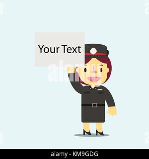 Donna thai holding di polizia bianco scheda vuota per il vettore di testo. appartamento carino donna polizia vettore di caratteri.vettore cop Illustrazione Vettoriale
