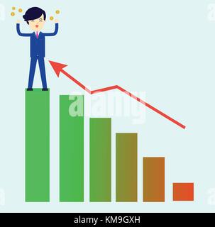 Imprenditore ottenere denaro con successo del vettore di investimento.young business uomo felice per guadagnare denaro con cresciuto grafico. Illustrazione Vettoriale