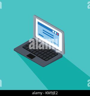 3D portatile con scheda blu vettore dello schermo sulla schermata blu.computer piatto sfondo isolato. Illustrazione Vettoriale