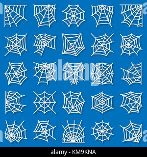 Spider Web sottile linea icon set. Ragnatela vettore isolato simbolo lineare pack. Spiderweb segno di contorno con ombra. Pittogramma di semplice collezione grafica. Web Illustrazione Vettoriale