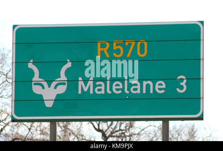 Parco Nazionale di Kruger, Mpumalanga, cartello che mostrano la direzione a Malelane 3 Foto Stock