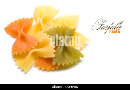 Close up farfalle paste alimentari non cotte Foto Stock