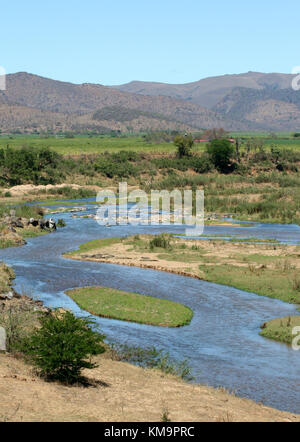 Parco Nazionale di Kruger, fiume dei coccodrilli come si vede dall'ingresso Malelane Foto Stock