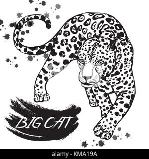 Disegnato a mano stile sketch leopard. illustrazione vettoriale isolati su sfondo bianco. Illustrazione Vettoriale