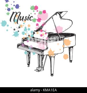 Disegnato a mano stile sketch pianoforte. illustrazione vettoriale isolati su sfondo bianco. Illustrazione Vettoriale