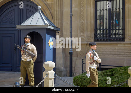 Protezioni a Le Grand Ducal Palace, città di Lussemburgo, Lussemburgo, Europa Foto Stock